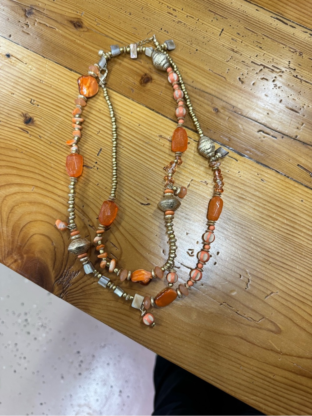 Handcrafted Orange Beaded Women's Necklace - Gold Accents